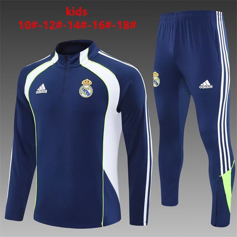 Kids Real Madrid 25/26 Retro Model Tracksuit - Dark Blue/White